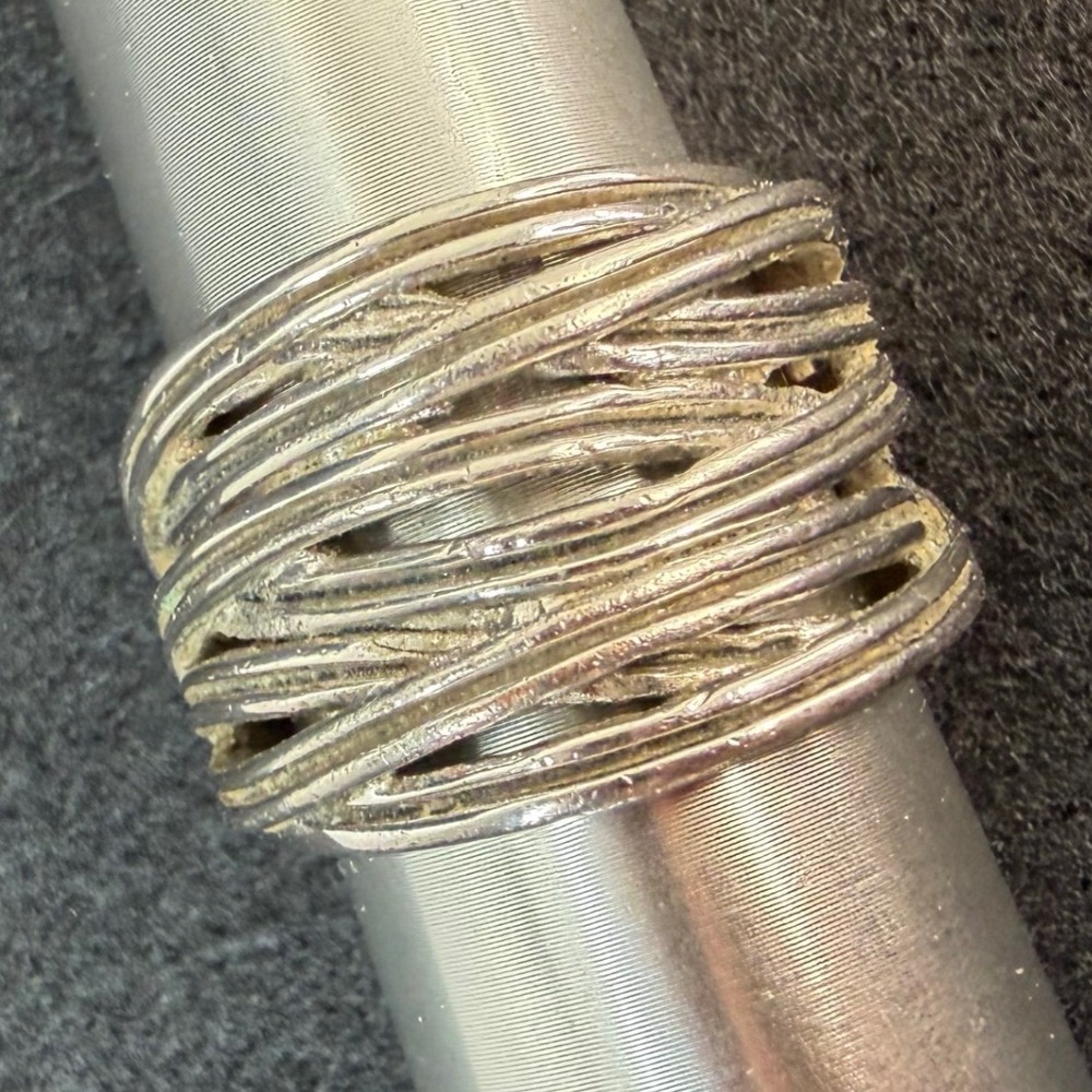 Lia Sophia Wound Up Weaved Silver Tone Accent Wide Ring Size 8